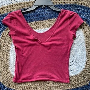 Express Maroon Low-Neck Tee